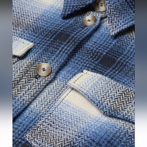 DAVI & DANI Blue/White Chevron Plaid Long Jacket/Duster Shacket - Picture 7 of 12